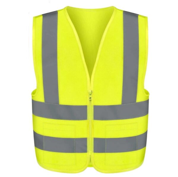 Hi-Vis Yellow Zip-Up Construction Safety Vest with Reflective Strips