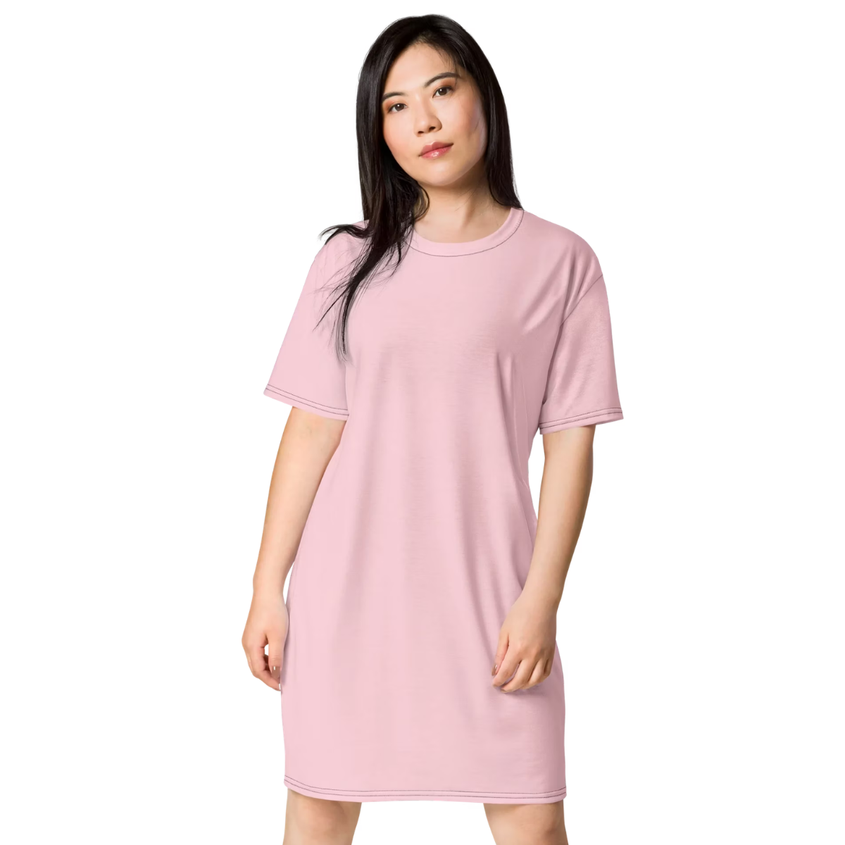 Unisex Pink T-Shirt Dress - Casual Relaxed Fit Crew Neck Tee (2)